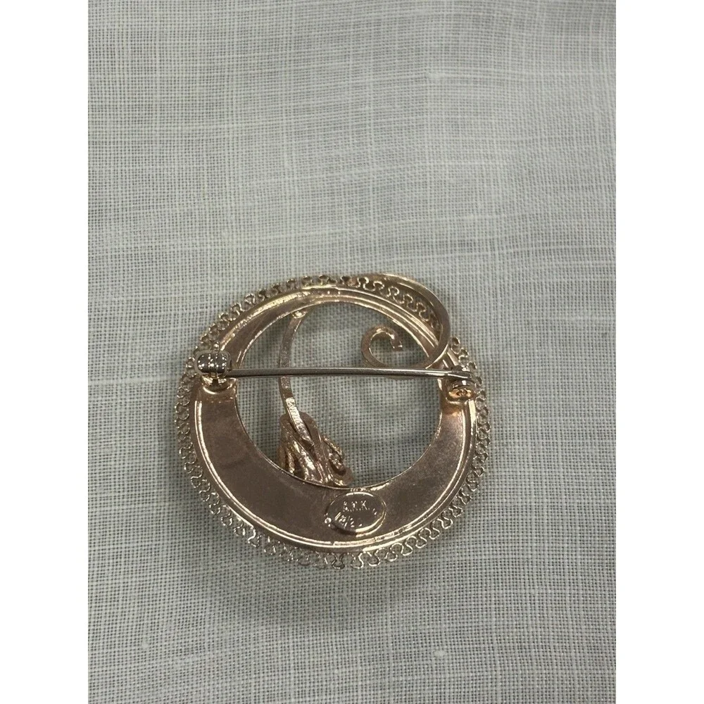Vintage A.N.K. 12K Gold Filled Pearl Brooch Elegant Mid Century Modern Swirl Pin
